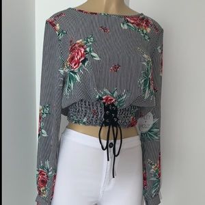 Long Sleeve Floral Corset Top